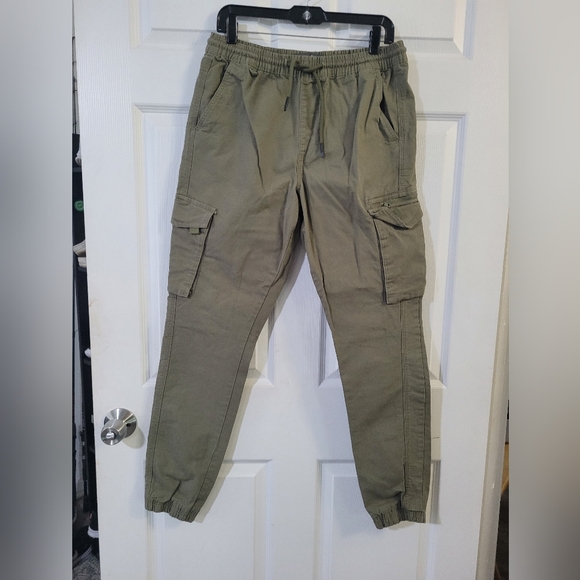 Men Size Medium Denim Co. Green Cuffed Cargo Pants - Picture 1 of 10
